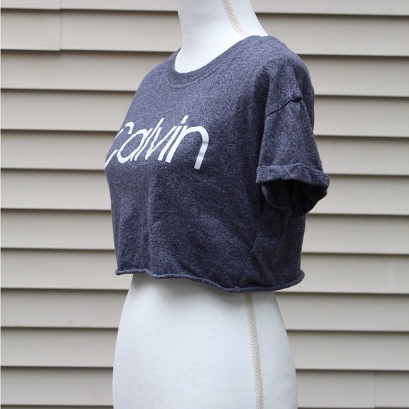 Calvin Klein Performance Short Sleeve Crop Gray T-Shirt - Picture 3 of 5